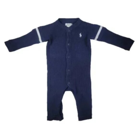Ralph Lauren Waffle Thermal Romper Long Sleeve Size 9M - Picture 1 of 8